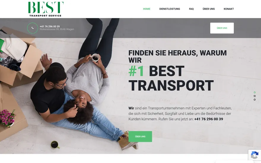 Bildschirmaufnahme der Startseite von Best Transport Service, Transport und Umzug