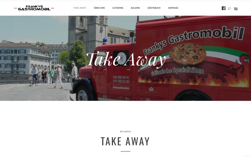 Bildschirmaufnahme der Startseite von Franky's Gastromobil, Gastronomie und Catering