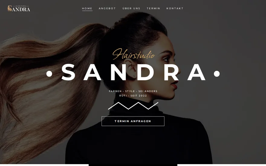 Bildschirmaufnahme der Startseite von Hairstudio Sandra, Coiffeur
