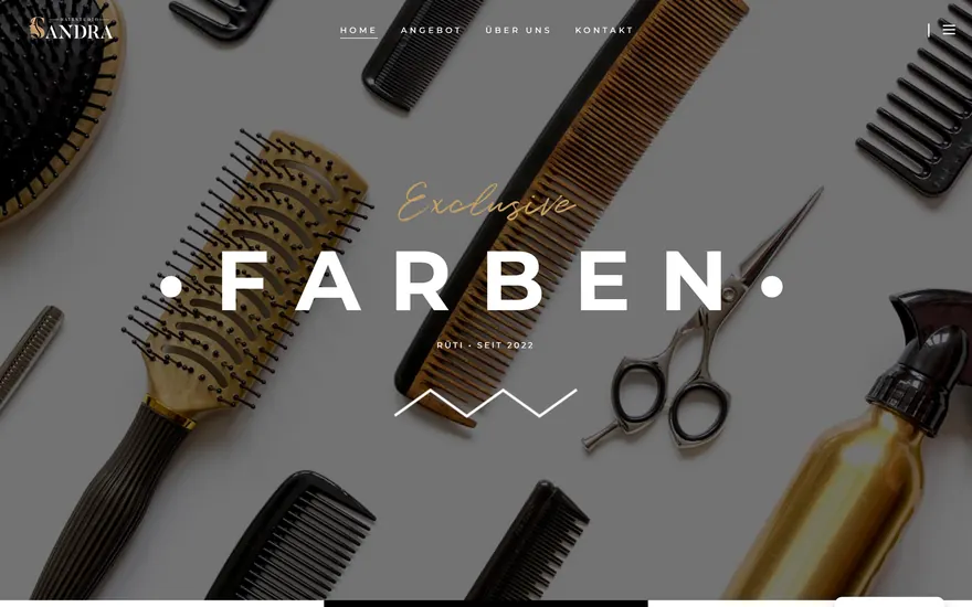 Bildschirmaufnahme der Startseite von Hairstudio Sandra, Coiffure